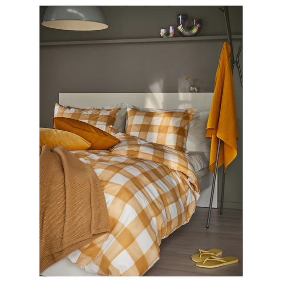 IKEA KANTNEPETA Duvet Cover And Pillowcases, King, Yellow/Check (705.467.14) NEW - Picture 5 of 6